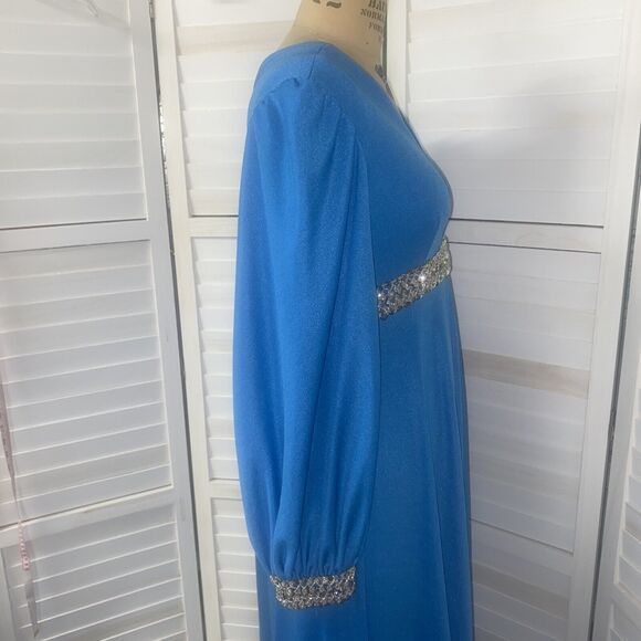 Vintage Handmade 60s 70s Jorami Renaissance Blue Hostess Gown Medium Sequins - Picture 5 of 12